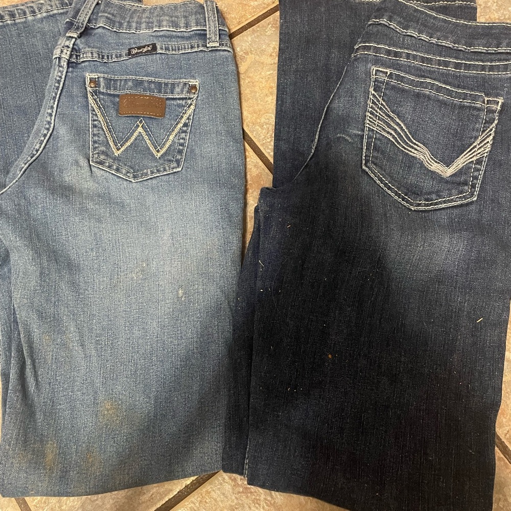 ariat and wrangler kids bootcut jeans. size 14